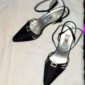 Formal Shimmer Black Satin/Silk Rhinstone Heels